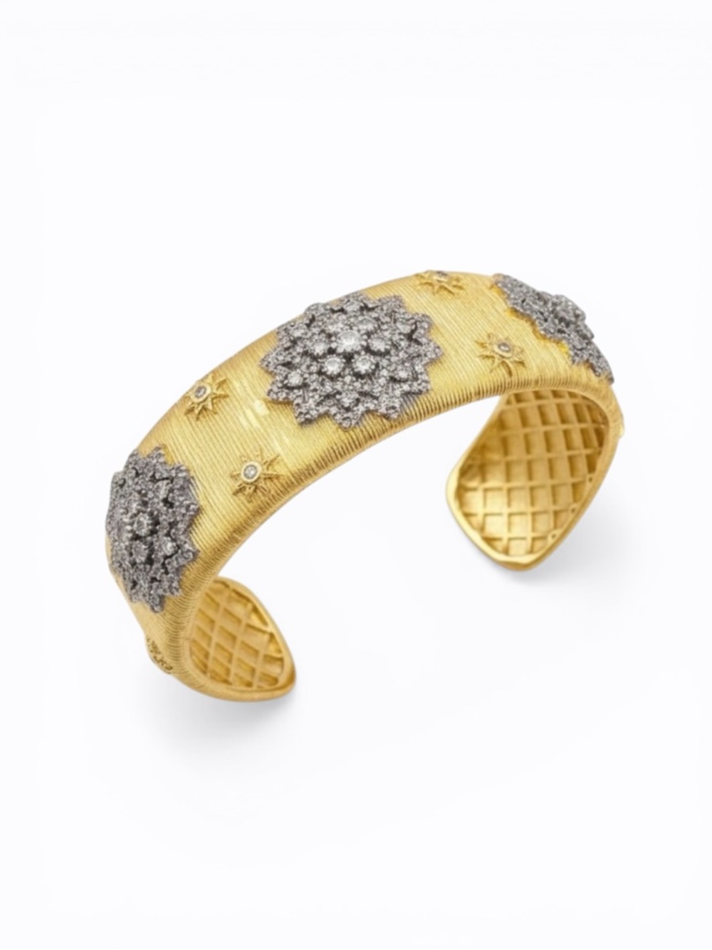 TWO TONE GOLD CZ OPEN STYLE BANGLE